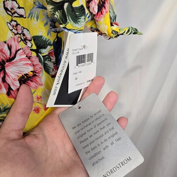 NWT eci New York Dress Yellow Floral Button-up Pockets Size 12 Matching Belt - Picture 6 of 12